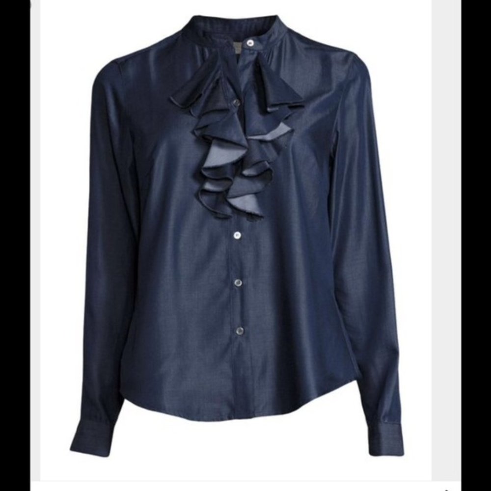 Nanette Lepore ruffle denim shirt